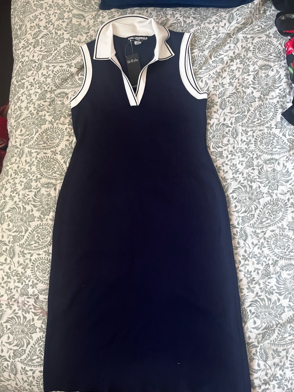 Karl Lagerfeld Navy Pencil Skirt with White Trim
